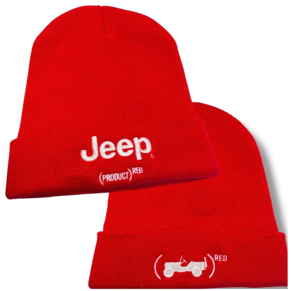 Jeep (PRODUCT) RED Beanie Hat Willys Silhouette Red Knit Cuff Cap Collaboration